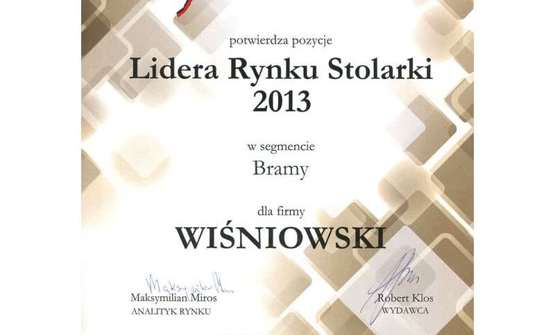 WIŚNIOWSKI Liderem Rynku Stolarki 2013