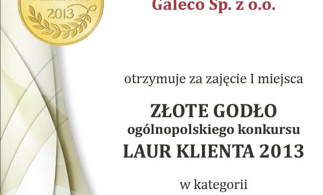 Uśmiechnięte rynny Galeco ze Złotym Godłem Laur Klienta 2013
