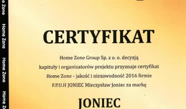 Wyróżnienie dla firmy JONIEC